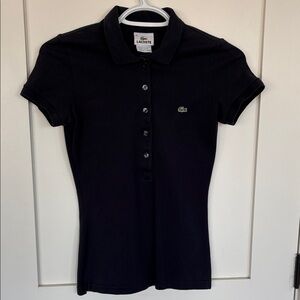 Lacoste Navy Women's Slim Pique Polo with Green Crocodile